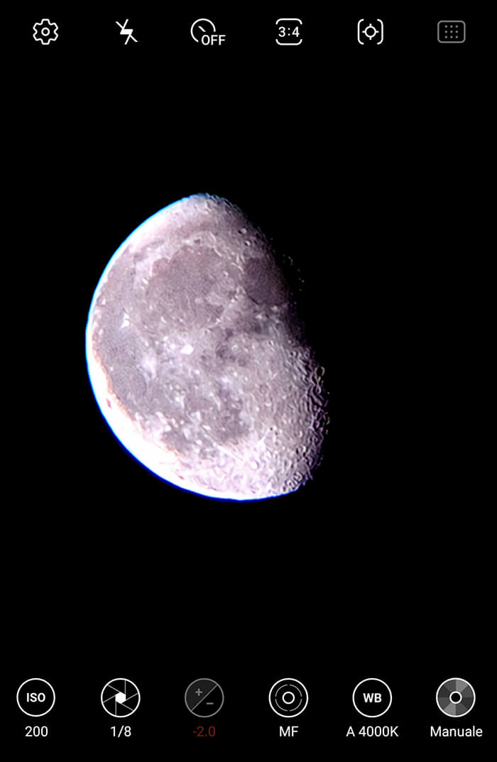 come fotografare la luna con il cellulare impostazioni otturatore samsung