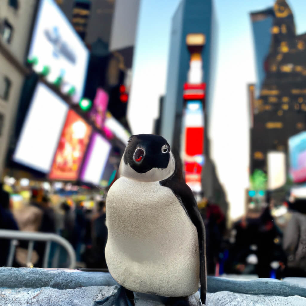 dall e 2 intelligenza artificiale crea immagini e foto da testo pinguino a times square