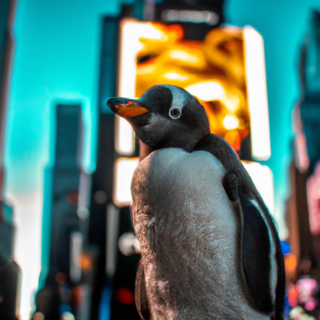 dall e 2 intelligenza artificiale crea immagini e foto da testo pinguino a times square2