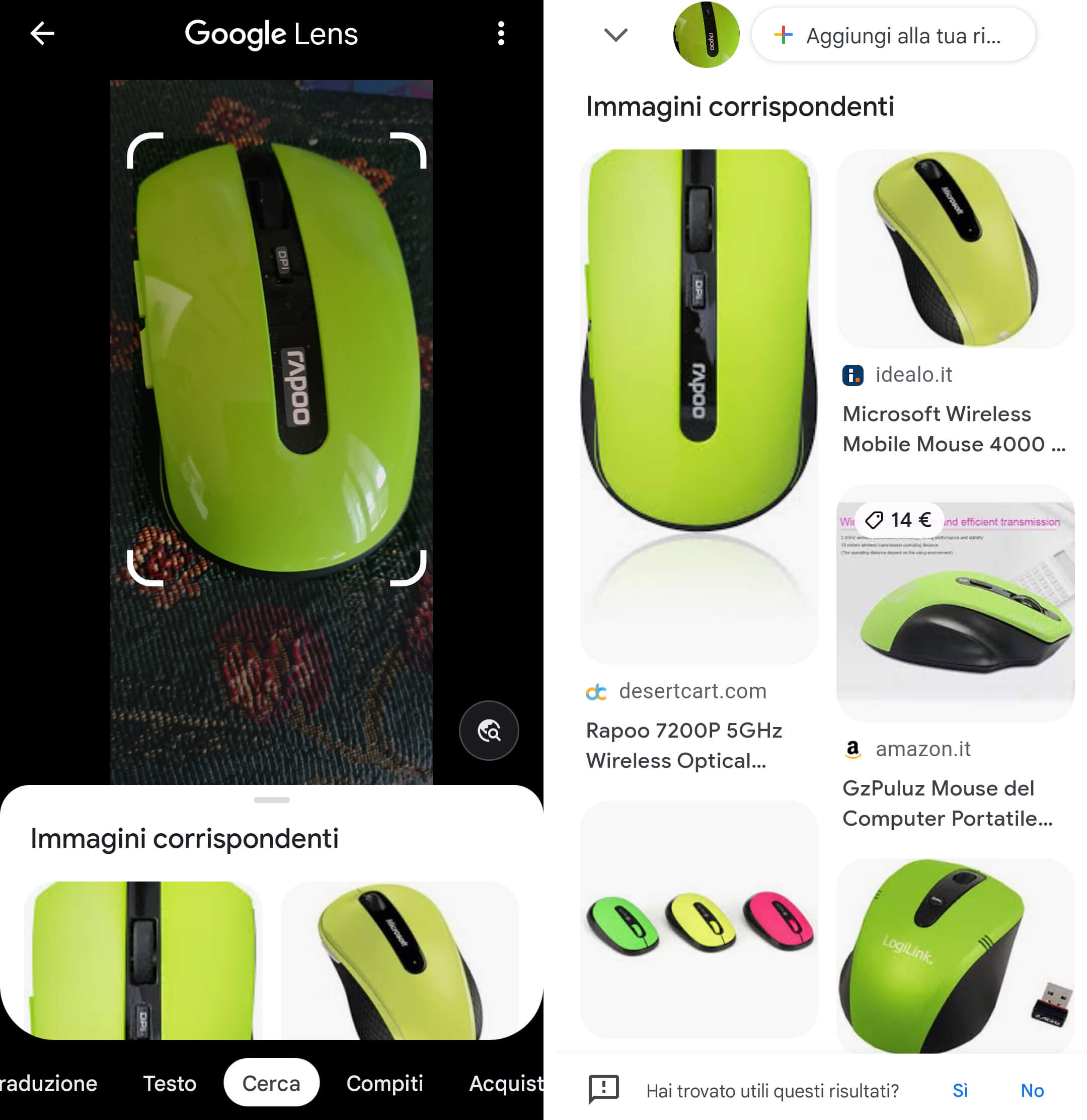 traduzione testi da foto app identificazione oggetto mouse google lens
